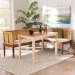 bali & pari Tabanan Modern Bohemian Natural Brown Rattan and Brown Acacia Wood 3-Piece Dining Nook set - Tabanan-Light Honey/Light Brown-3PC Dining Set