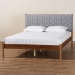 Baxton Studio Estela Mid-Century Modern Grey Woven Fabric and Walnut Brown Wood Queen Size Platform Bed - MG0220-1-Grey Weaved/Walnut-Queen