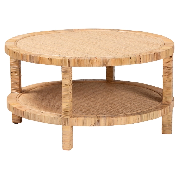 bali & pari Kalimantan Bohemian Light Honey Rattan and Mahogany Wood Coffee Table