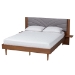 Baxton Studio Hemera Mid-Century Modern Grey Fabric and Walnut Brown Wood King Size Platform Bed With Floating Side Table