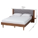 Baxton Studio Hemera Mid-Century Modern Grey Fabric and Walnut Brown Wood King Size Platform Bed With Floating Side Table - MG-0222-Walnut/Dark Grey-King