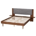 Baxton Studio Hemera Mid-Century Modern Grey Fabric and Walnut Brown Wood King Size Platform Bed With Floating Side Table - MG-0222-Walnut/Dark Grey-King