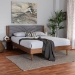 Baxton Studio Hemera Mid-Century Modern Grey Fabric and Walnut Brown Wood King Size Platform Bed With Floating Side Table - MG-0222-Walnut/Dark Grey-King