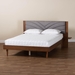 Baxton Studio Hemera Mid-Century Modern Grey Fabric and Walnut Brown Wood King Size Platform Bed With Floating Side Table - MG-0222-Walnut/Dark Grey-King