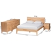 Baxton Studio Hosea Japandi Carved Honeycomb Natural King Size 4-Piece Bedroom Set - SW8588-Natural-4PC King Bedroom Set