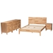 Baxton Studio Hosea Japandi Carved Honeycomb Natural King Size 4-Piece Bedroom Set - SW8588-Natural-4PC King Bedroom Set