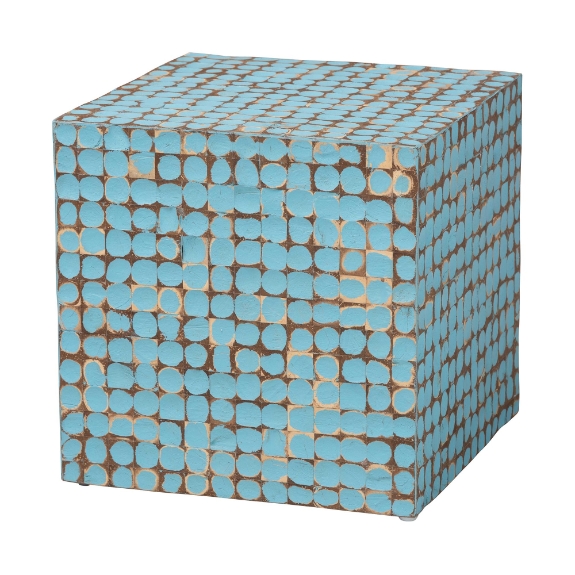 bali & pari Janella Bohemian Sky Blue Coconut Shell and Acacia Wood End Table