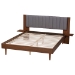 Baxton Studio Kalista Transitional Modern Grey Fabric and Walnut Brown Wood Queen Size Bed with Built-In Side Tables - MG-0222-1-Walnut/Dark Grey-Queen