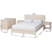 Baxton Studio Primrose Mid-Century Ivory Fluted Wood Queen Size 4-Piece Bedroom Set - SW8596-Ivory-4PC Queen Bedroom Set
