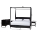 Baxton Studio Primrose Mid-Century Black Fluted Wood King Size 4-Piece Canopy Bedroom Set - SW8609-Black-4PC Canopy King Bedroom Set
