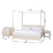 Baxton Studio Primrose Mid-Century Ivory Fluted Wood King Size 4-Piece Canopy Bedroom Set - SW8609-Ivory-4PC Canopy King Bedroom Set