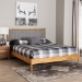 Baxton Studio Jaiana Mid-Century Grey Fabric and Oak Brown Wood Queen Size Bed - BBT61187-Grey/Natural Oak-Queen