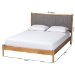 Baxton Studio Jaiana Mid-Century Grey Fabric and Oak Brown Wood Queen Size Bed - BBT61187-Grey/Natural Oak-Queen
