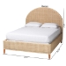 bali & pari Lanica Japandi Sun-Bleached Braided Rattan Queen Size Bed - Braided Sun Bleached Ivory-Wood/Rattan-Queen-New