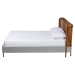 Baxton Studio Harrell Mid-Century Modern Grey Velvet and Woven Rattan Wood Queen Size Bed - BBT61161-Light Grey/Walnut-Queen