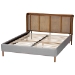 Baxton Studio Harrell Mid-Century Modern Grey Velvet and Woven Rattan Wood Queen Size Bed - BBT61161-Light Grey/Walnut-Queen