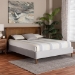 Baxton Studio Harrell Mid-Century Modern Grey Velvet and Woven Rattan Wood Queen Size Bed - BBT61161-Light Grey/Walnut-Queen
