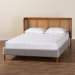 Baxton Studio Harrell Mid-Century Modern Grey Velvet and Woven Rattan Wood Queen Size Bed - BBT61161-Light Grey/Walnut-Queen