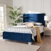 Baxton Studio Emlyn Glam and Luxe Navy Blue Velvet Fabric Queen Size Panel Bed - Emlyn-Navy Blue-Queen