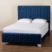 Baxton Studio Emlyn Glam and Luxe Navy Blue Velvet Fabric Queen Size Panel Bed - Emlyn-Navy Blue-Queen