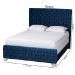Baxton Studio Emlyn Glam and Luxe Navy Blue Velvet Fabric Queen Size Panel Bed - Emlyn-Navy Blue-Queen