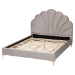 Baxton Studio Acosta Glam and Luxe Light Grey Velvet Seashell-Headboard Queen Size Platform Bed - CF9434-Light Grey-Queen