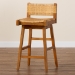 bali & pari Asgart Bohemian Natural Rattan and Mahogany Wood Bar Stool - Asgart-SVN089-Mahogany/Rattan-BS