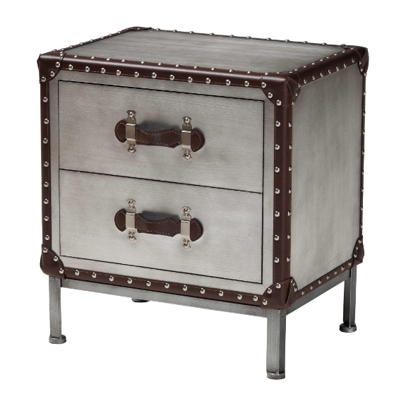 Baxton Studio Jacey Vintage Silver Metal 2-Drawer End Table