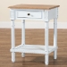 Baxton Studio Legrand Classic French Two-Tone White and Natural Brown 1-Drawer End Table - JY23B395-Wooden White/Light Brown-ET
