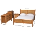 Baxton Studio Jenn Golden Brown Wood Japandi 4-Piece Queen Size Bedroom Set with Distressed-Finished Rattan - Jenn-Distressed/NT Oak-Queen 4PC Bedroom Set