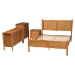 Baxton Studio Jenn Golden Brown Wood Japandi 4-Piece Queen Size Bedroom Set with Distressed-Finished Rattan - Jenn-Distressed/NT Oak-Queen 4PC Bedroom Set