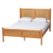 Baxton Studio Jenn Golden Brown Wood Japandi 4-Piece Queen Size Bedroom Set with Distressed-Finished Rattan - Jenn-Distressed/NT Oak-Queen 4PC Bedroom Set