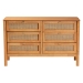 Baxton Studio Jenn Golden Brown Wood Japandi 6-Drawer Dresser with Distressed-Finished Rattan - MG9006-5703R Rattan/NTOak1203-6D-Dresser