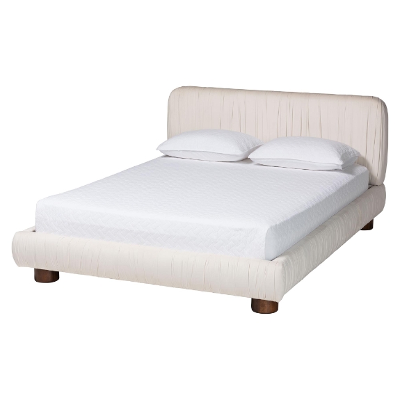 Baxton Studio Emsley Luxe Ivory Pleated Velvet Queen Size Platform Bed
