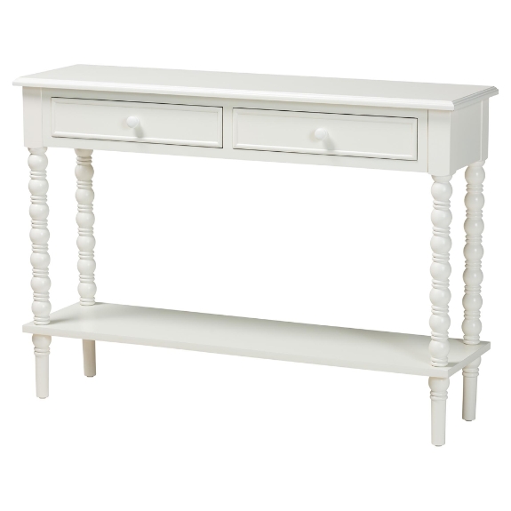 Baxton Studio Malinda Classic White Wood 2-Drawer Console Table with Spindle Legs