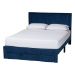 Baxton Studio Elora Modern Navy Blue Pleated Velvet Queen Size Storage Bed