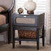 Baxton Studio Shirin Mid-Century Beige Fabric and Black Wood 1-Drawer Nightstand - MG9013-Sand Stone-FG2203-2/Black-1DW-NS
