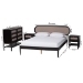 Baxton Studio Shirin Mid-Century Beige Fabric and Black Wood Queen 4-Piece Bedroom Set with Two nightstands - Shirin-Sand Stone/Black-Queen-4PC Bedroom Set