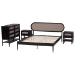 Baxton Studio Shirin Mid-Century Beige Fabric and Black Wood Queen 4-Piece Bedroom Set with Two nightstands - Shirin-Sand Stone/Black-Queen-4PC Bedroom Set