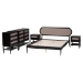 Baxton Studio Shirin Mid-Century Beige Fabric and Black Wood Queen 5-Piece Bedroom Set - Ivana-Sand Stone/Black-Queen-5PC Bedroom Set