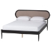 Baxton Studio Shirin Mid-Century Beige Fabric and Black Wood Queen 4-Piece Bedroom Set - Tammy-Sand Stone/Black-Queen-4PC Bedroom Set