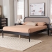 Baxton Studio Shirin Mid-Century Beige Fabric and Black Wood Queen Platform Bed - MG0240-Sand Stone-FG2203-2/Black-Queen