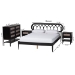 Baxton Studio Florica Art Deco Black Wood Queen 4-Piece Bedroom Set with Two Nightstands - Wenna-Sand Stone/Black-Queen-4PC Bedroom Set