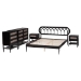 Baxton Studio Florica Art Deco Black Wood Queen 5-Piece Bedroom Set - Shelby-Sand Stone/Black-Queen-5PC Bedroom Set