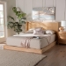 Baxton Studio Glennis Japandi Natural Brown Wood Queen Size Platform Bed with Woven Rattan - SW8611-Natural/Rattan-Queen