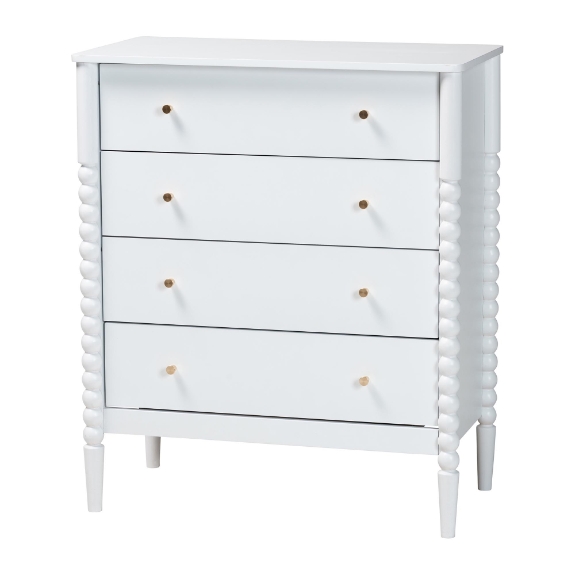 Baxton Studio Lucera Mid-Century White Bobbin Wood 4-Drawer Chest