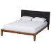 Baxton Studio Mariette Japandi Dark Grey Teddy Fabric and Walnut Brown Wood Queen Bed