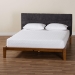 Baxton Studio Mariette Japandi Dark Grey Teddy Fabric and Walnut Brown Wood Queen Bed - BBT61242-XD841-26 Dark Grey/Walnut-Queen