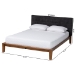 Baxton Studio Mariette Japandi Dark Grey Teddy Fabric and Walnut Brown Wood Queen Bed - BBT61242-XD841-26 Dark Grey/Walnut-Queen