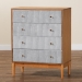 Baxton Studio Taylin Mid-Century Grey Corduroy and Oak Brown Wood 4-Drawer Chest - MG9012-Grey-HC1315-16/NT-Oak-4DW-Chest